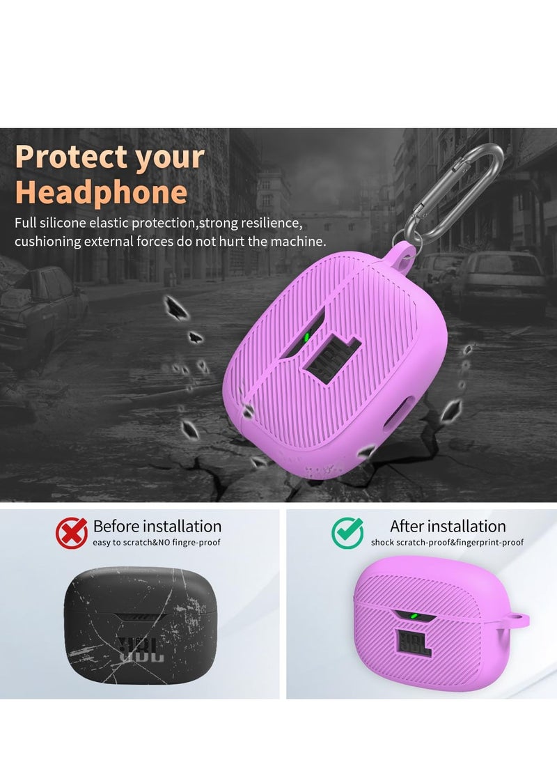 JBL Vibe 200TWS/JBL Vibe Beam Case Cover Silicone Protective Shock Cover Compatible with JBL Vibe 200TWS & JBL Vibe Beam True Wireless Headphones Charging Case with Carabiner(Purple) - Image 4
