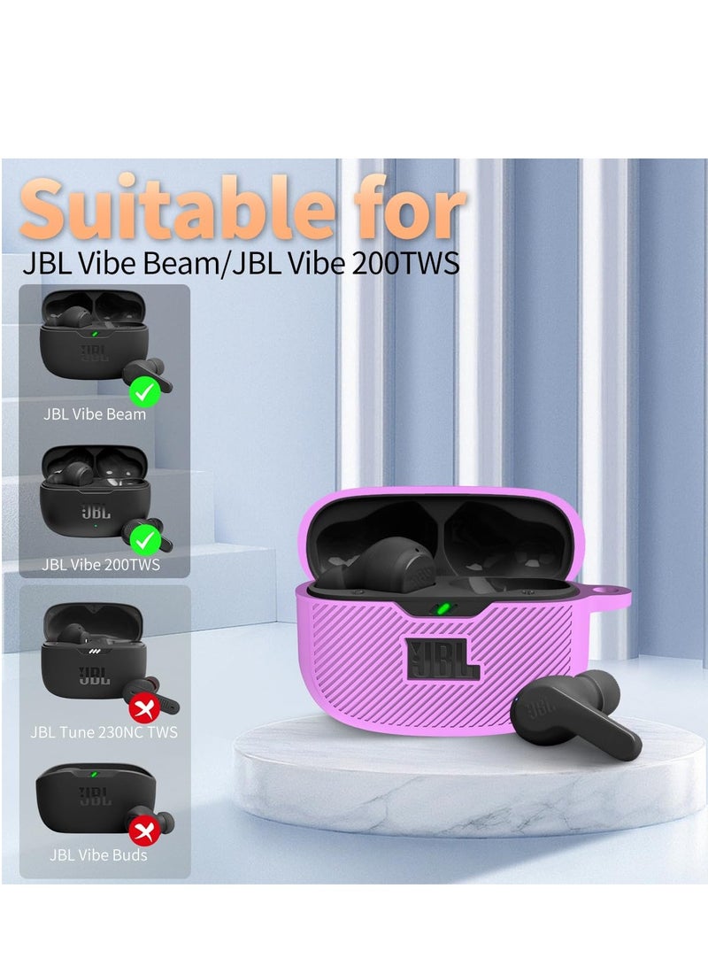 JBL Vibe 200TWS/JBL Vibe Beam Case Cover Silicone Protective Shock Cover Compatible with JBL Vibe 200TWS & JBL Vibe Beam True Wireless Headphones Charging Case with Carabiner(Purple) - Image 2