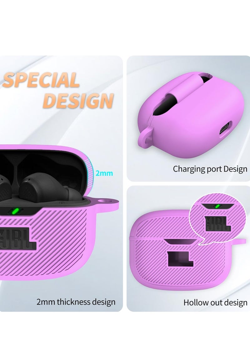 JBL Vibe 200TWS/JBL Vibe Beam Case Cover Silicone Protective Shock Cover Compatible with JBL Vibe 200TWS & JBL Vibe Beam True Wireless Headphones Charging Case with Carabiner(Purple) - Image 3
