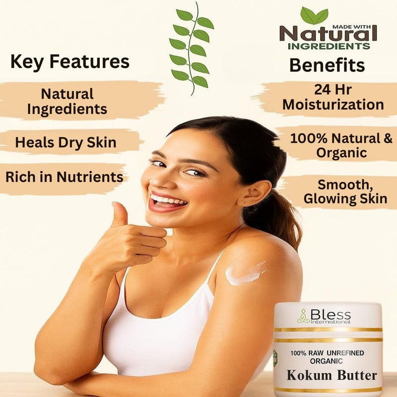 Bless International Organic Raw Kokum Butter 100% Pure,Natural & Unrefined| Skin Moisturizer For Face, Body & Hair| 4 OZ/115 GM Ivory / White Grade A | DIY Creams, Balms, Lotions, Soaps| Softens Dry & Tough Skin - Image 5