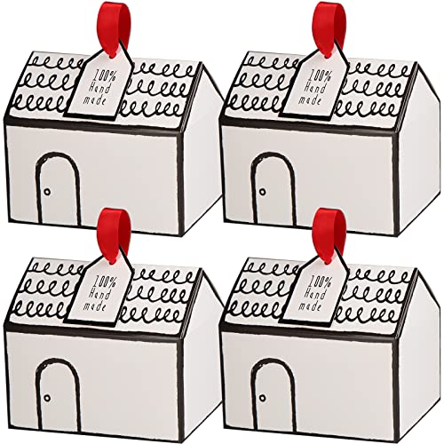 Haomian 20 Pcs House Shaped Gift Boxe White Low Style House Shaped Gable Gift Boxes Fancy Treat Cookie Dessert Bakery Boxes for Party Goodies Gifts Giving Small Bakes(White Low Style) - Image 3