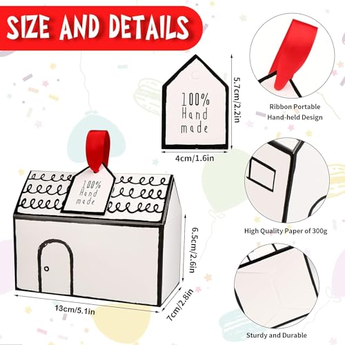 Haomian 20 Pcs House Shaped Gift Boxe White Low Style House Shaped Gable Gift Boxes Fancy Treat Cookie Dessert Bakery Boxes for Party Goodies Gifts Giving Small Bakes(White Low Style) - Image 2