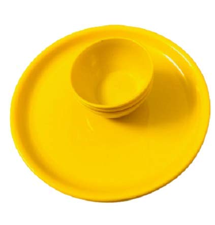 Everbuy Plastic Unbreakable Round Microwave Safe Full Dinner Plates (Yellow) - Set of 4 Plates and 4 Bowls - Image 1