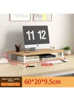 Computer Elevated Rack Monitor Bracket Pad High Base Desktop Storage Rack Bracket Desktop Storage Shelf Load-bearing-color:Raw Wood Grain + White Frame 60x20x8 Cm