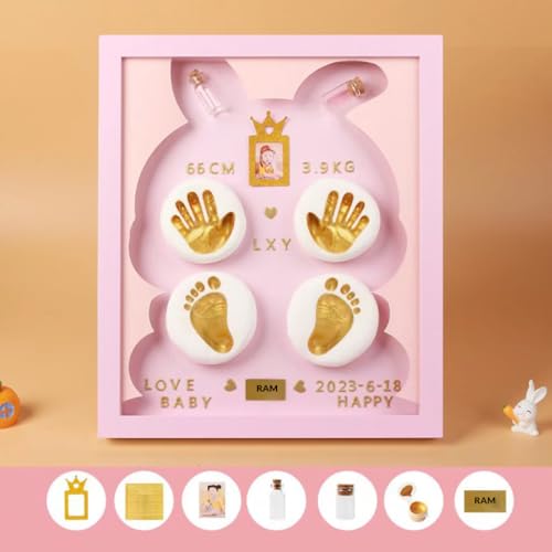 Bawy Baby Clay Hand Print and Footprint kit.Baby Impression kit with Frame 2 Hand and 2 feet,Baby Foot Print kit, Baby Record, Gift for Pregnant Woman, Baby Shower Gifts for mom to be (Rabbit Pink) - Image 4