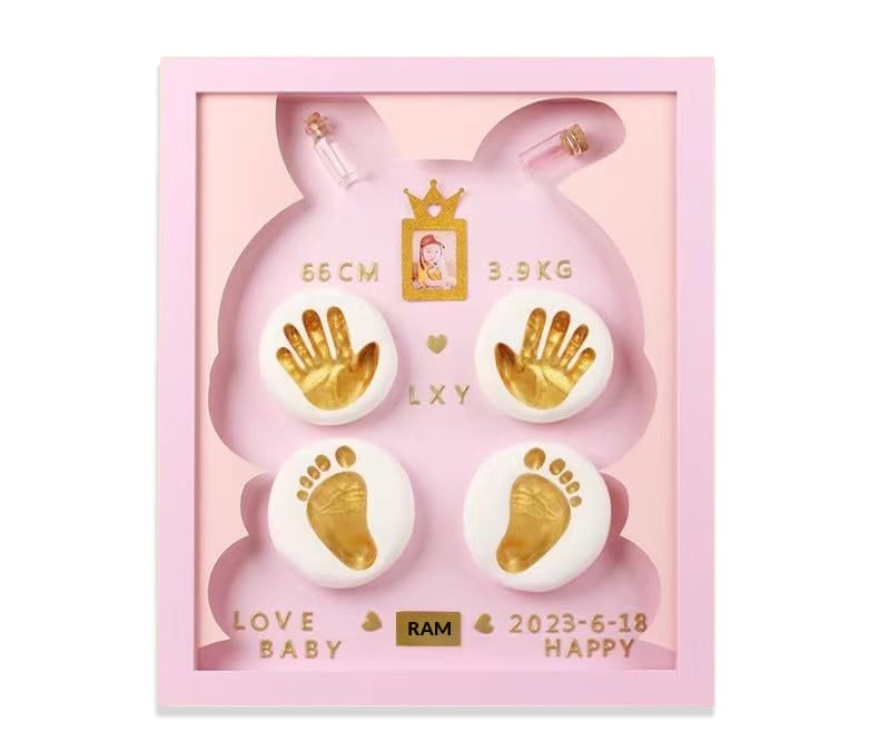 Bawy Baby Clay Hand Print and Footprint kit.Baby Impression kit with Frame 2 Hand and 2 feet,Baby Foot Print kit, Baby Record, Gift for Pregnant Woman, Baby Shower Gifts for mom to be (Rabbit Pink) - Image 1
