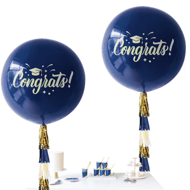 NICROLANDEE Graduation Navy Blue Party Decoration 36 Inch Giant Round Congrats Balloons with Paper Tassels for Congrats Grad Party Photo Prop Backdrop Class of 2025 Graduation Party Favor Supplies - Image 3