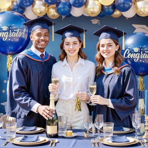 NICROLANDEE Graduation Navy Blue Party Decoration 36 Inch Giant Round Congrats Balloons with Paper Tassels for Congrats Grad Party Photo Prop Backdrop Class of 2025 Graduation Party Favor Supplies - Image 5