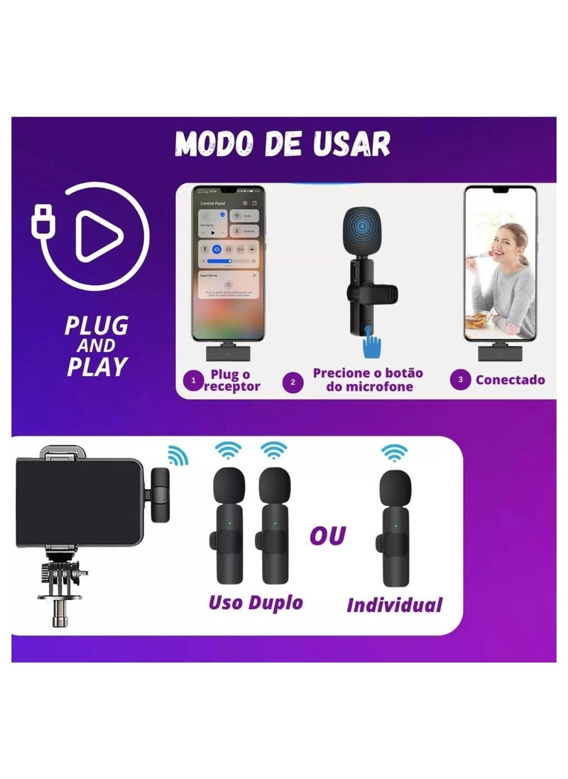 Wireless Microphone for iPhone iPad- Plug-Play Wireless Lavalier Mic with 2 Microphone for Phone Video Recording- Interview- Vlog- Auto Sync and Noise Reduction- 2.4G, Black - Image 4