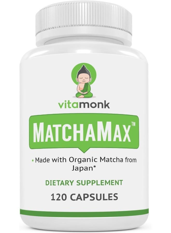 VitaMonk MATCHAMAX™ Organic Japanese Matcha Capsules - Pure Organic Matcha Green Tea Pills for Smooth Zen-Like Energy and Natural Mood Boost - Vegan Matcha Supplement Packed with Antioxidants - 120ct - Image 1