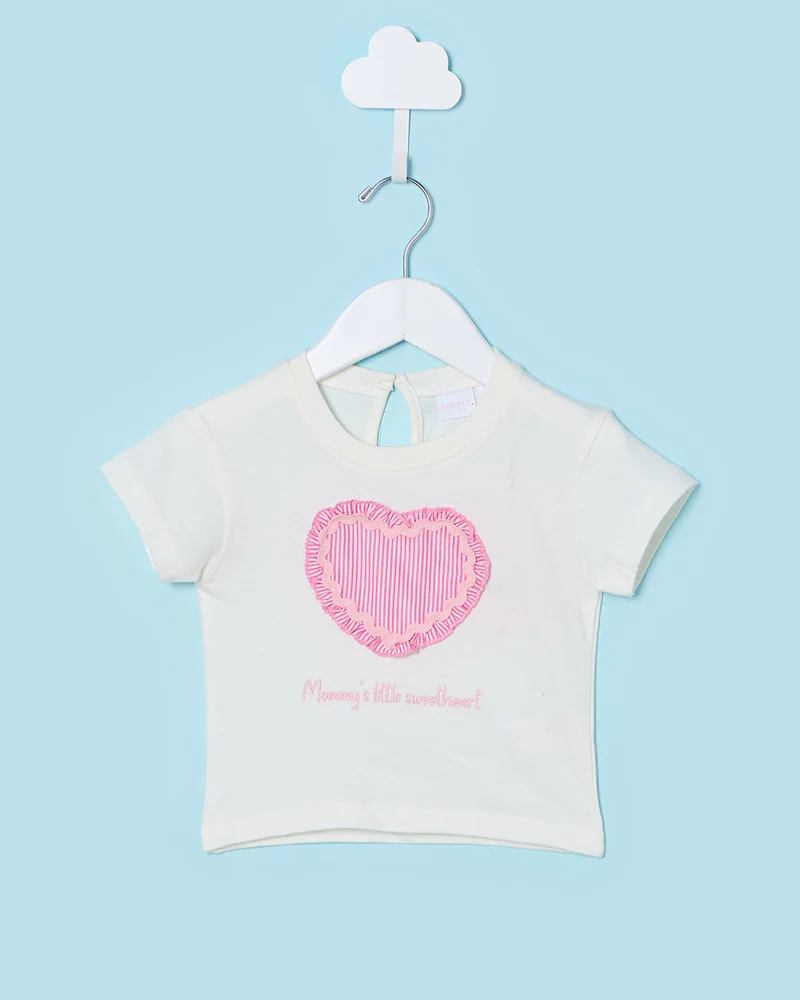 ردتاغ Infant Girls White and Pink And Embellished Top With Shorts Set