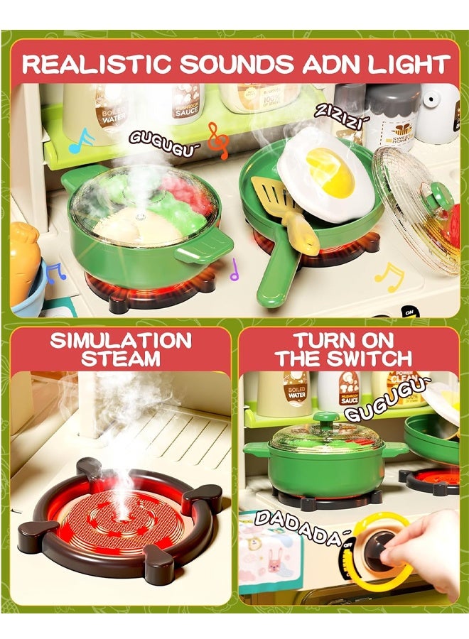 32IN Kids Kitchen Playset Interactive Kids Toy Kitchen Set with Light & Sound,  Toddler Pretend Cooking Food Playset, Pretend Play Set with Steam Effect, Cooking Stove, Sink Spray, Fruit & Vegetable Accessories for Child Pretend Food Toys for Boys Girls Toddlers Age 1-3 - Image 3