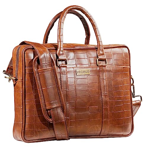 Probus Opulent Vegan embossed pattern Bag : Ethical Elegance Redefined for MacBook, Laptop, Notebook Messenger Bag Sleeve Case Cover Organizer Handbag - Brown - Image 1