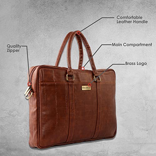 Probus Opulent Vegan embossed pattern Bag : Ethical Elegance Redefined for MacBook, Laptop, Notebook Messenger Bag Sleeve Case Cover Organizer Handbag - Brown - Image 4