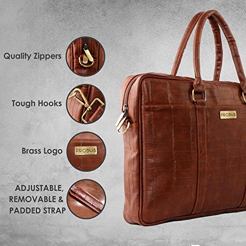 Probus Opulent Vegan embossed pattern Bag : Ethical Elegance Redefined for MacBook, Laptop, Notebook Messenger Bag Sleeve Case Cover Organizer Handbag - Brown - Image 2