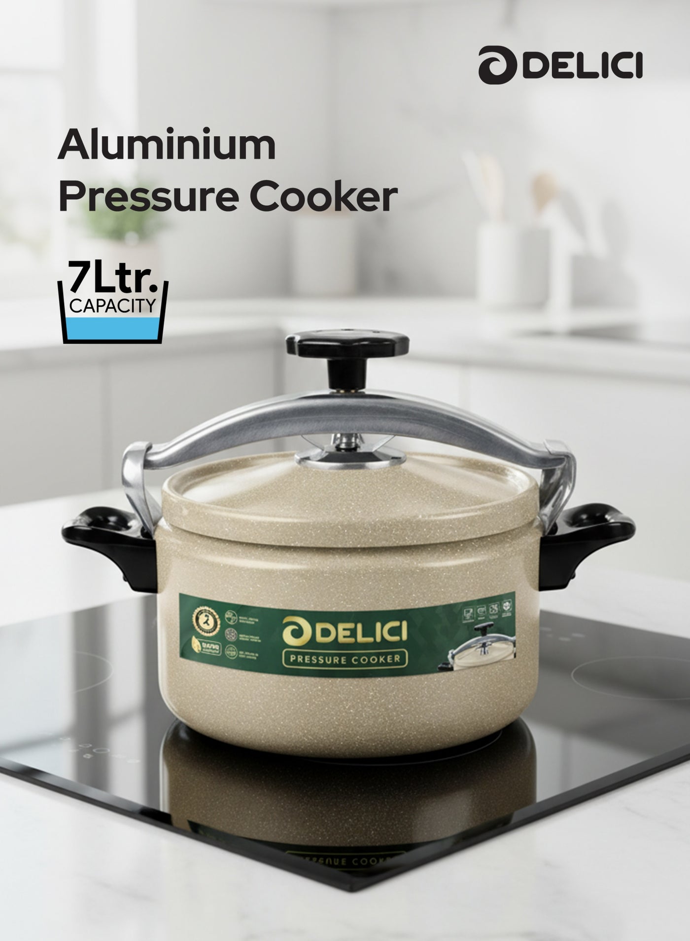 Aluminium Pressure Cooker 7 Litre – Durable Body & Lid, Safe & Fast Cooking, Strong Heat-Resistant Base, Safety Lock, Long-Lasting Gasket, ISI Certified – DPC 7B, 2-Year Warranty