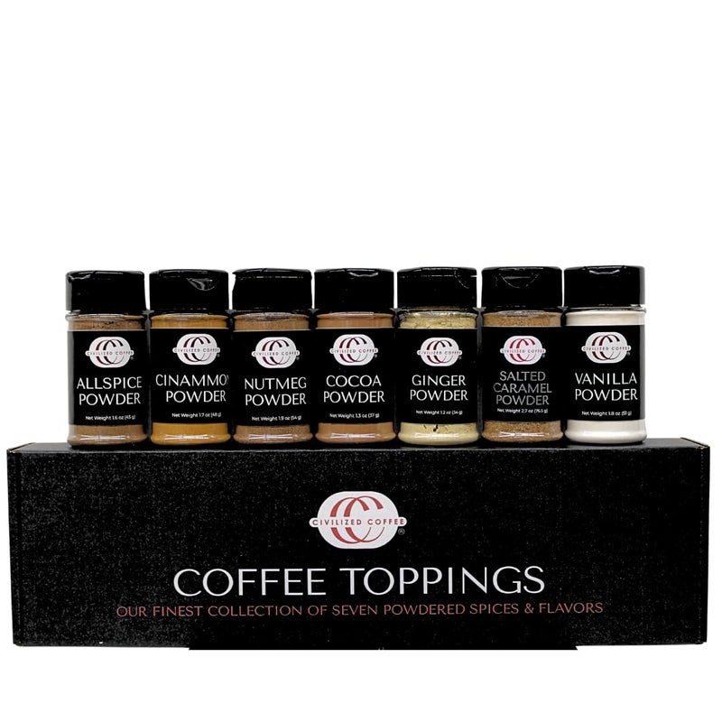 Civilized Coffee Premium Coffee Toppings Gift Set - 7 Gourmet Spices & Flavors for Coffee Bar & Lattes - Image 1