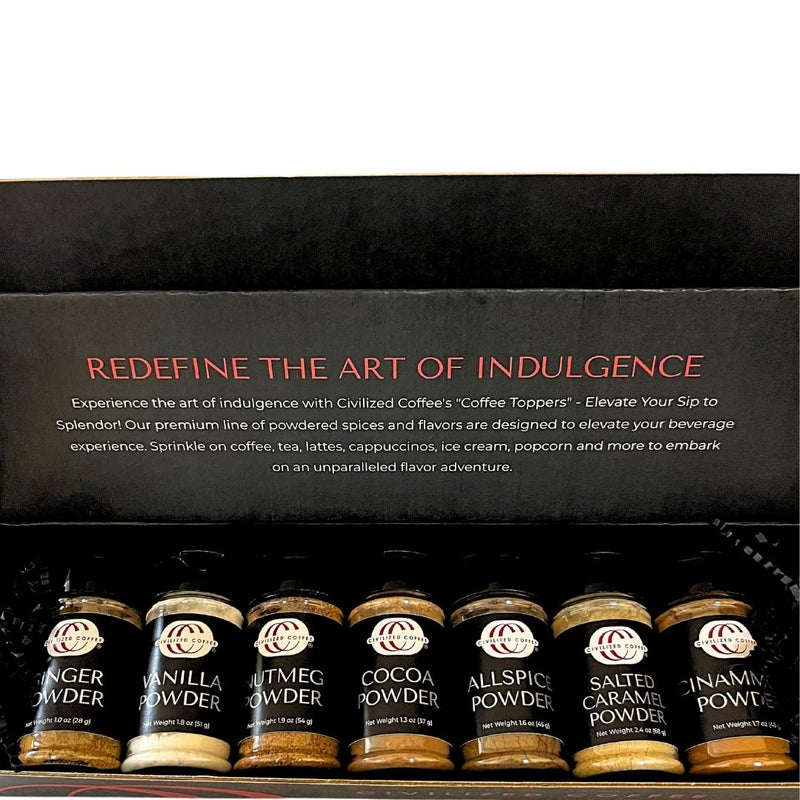 Civilized Coffee Premium Coffee Toppings Gift Set - 7 Gourmet Spices & Flavors for Coffee Bar & Lattes - Image 3
