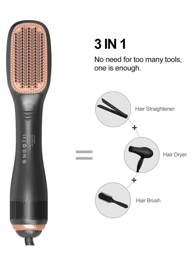 Generic - 3 in 1 Hair Dryer Brush & Straightener Brush, Professional 1200W Powerful Ceramic Tourmaline Ionic Hot Air Brush, 3 Heat/2 Speed Settings One-Step Hair Dryer and Styler for All Hair Types - Image 1