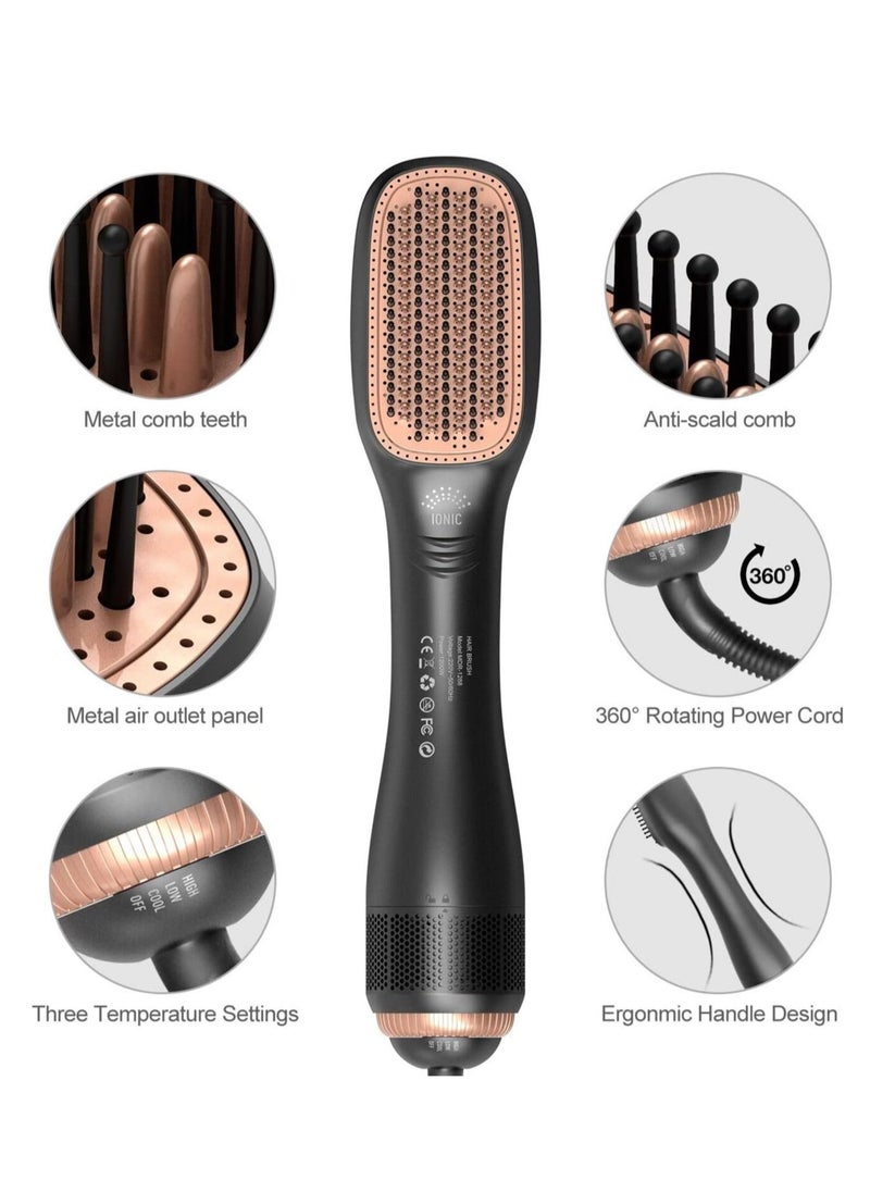Generic - 3 in 1 Hair Dryer Brush & Straightener Brush, Professional 1200W Powerful Ceramic Tourmaline Ionic Hot Air Brush, 3 Heat/2 Speed Settings One-Step Hair Dryer and Styler for All Hair Types - Image 1
