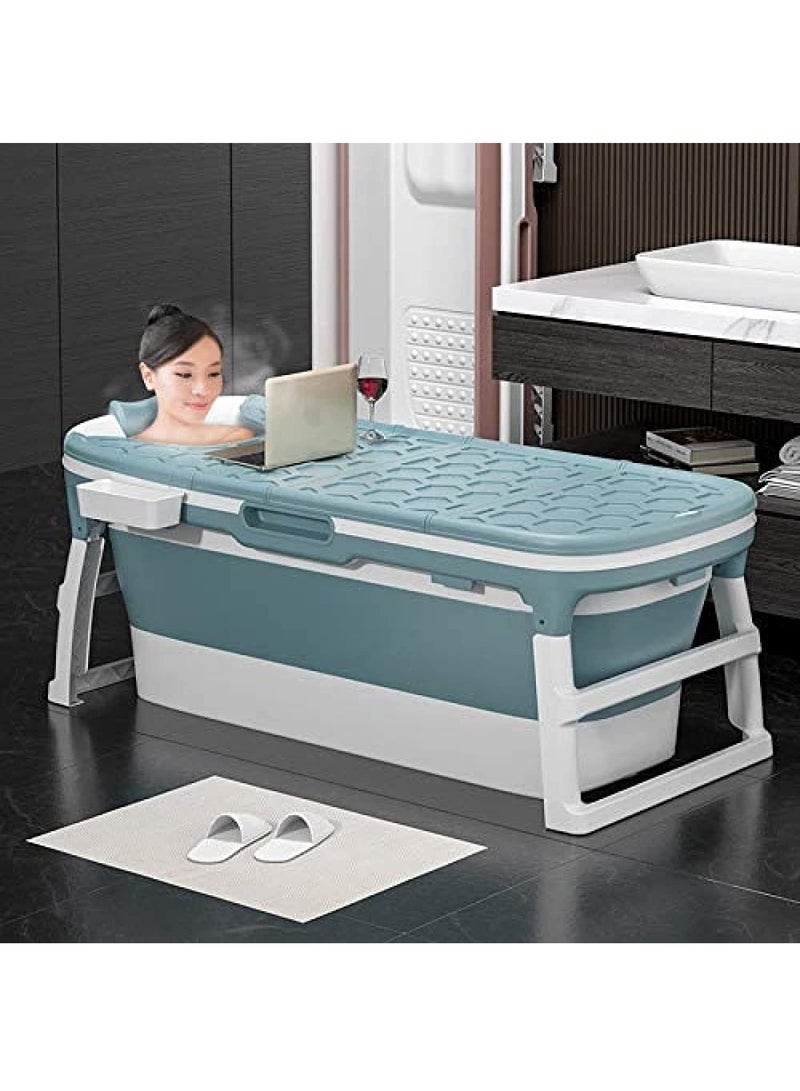 DubaiGallery Portable Bathtub For Adults, Foldable Children Tub Household Bath Basin, Constant Temperature with Cover Blue - Image 2