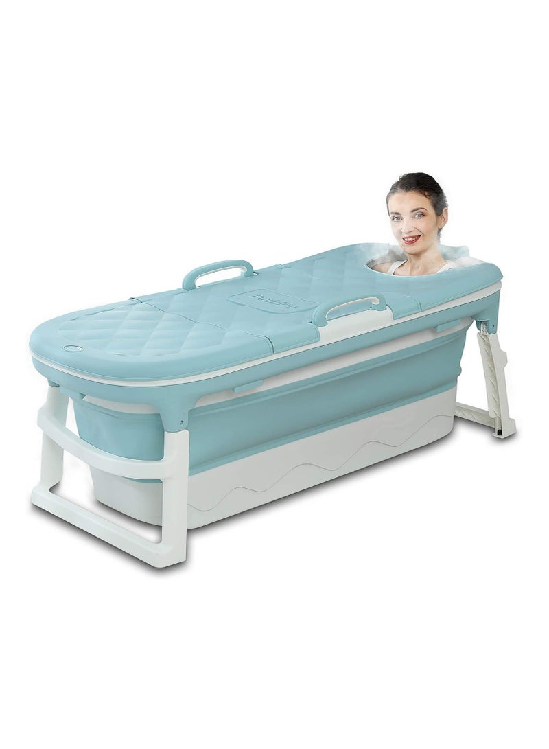 DubaiGallery Portable Bathtub For Adults, Foldable Children Tub Household Bath Basin, Constant Temperature with Cover Blue - Image 1