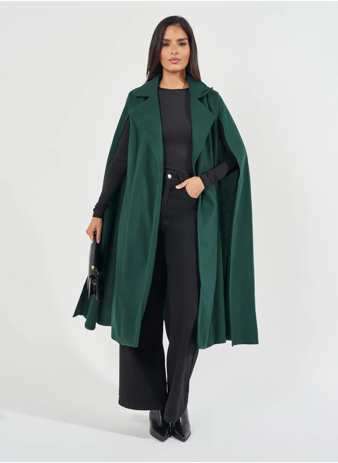 Styli Regular Fit Midi Wool Like Coat with Cape Sleeves