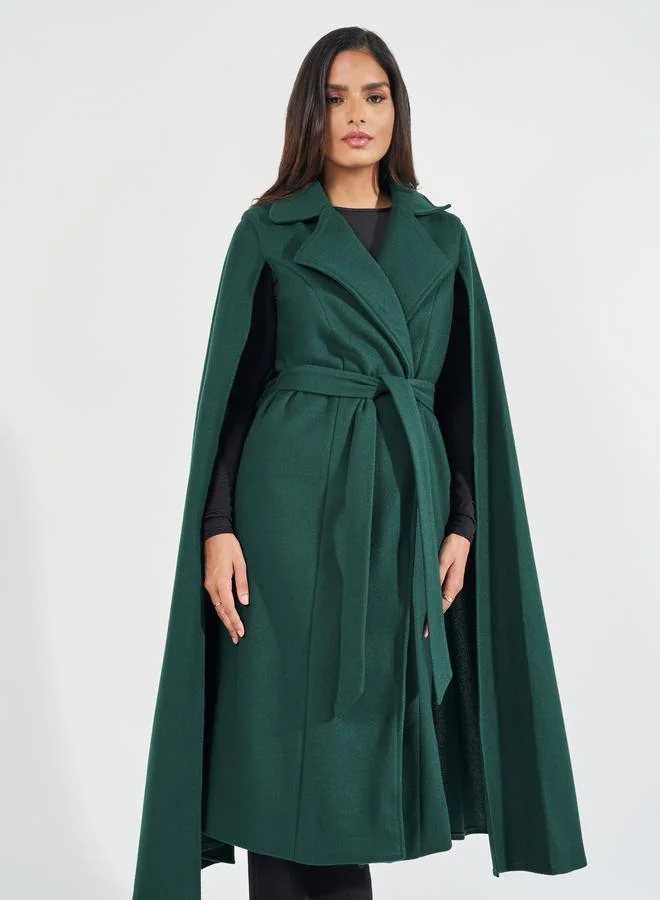 Styli Regular Fit Midi Wool Like Coat with Cape Sleeves