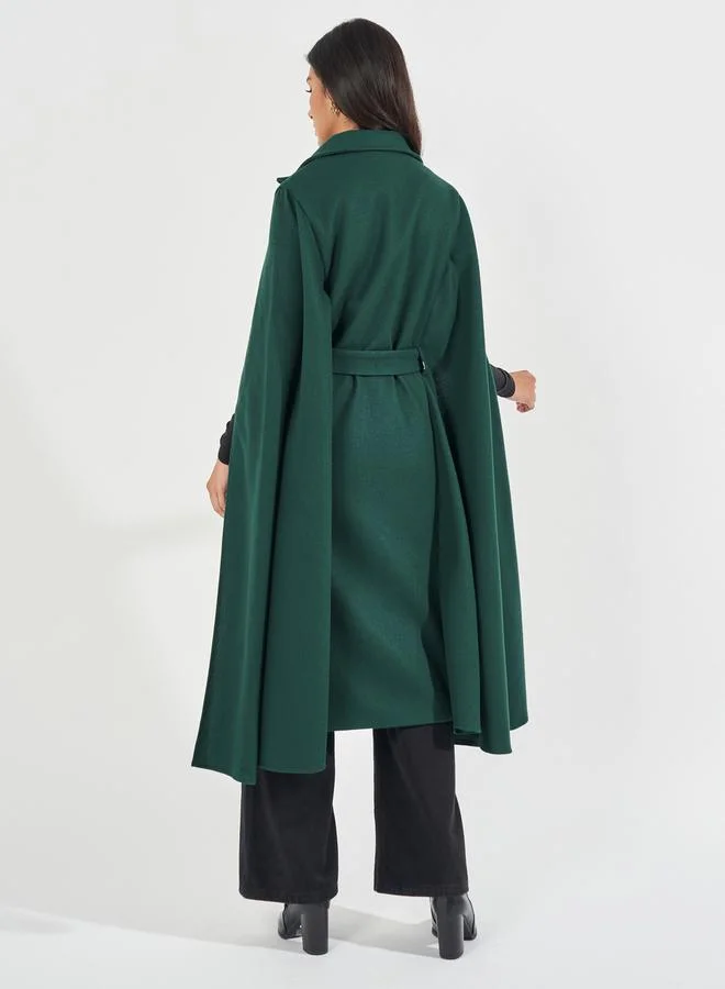Styli Regular Fit Midi Wool Like Coat with Cape Sleeves