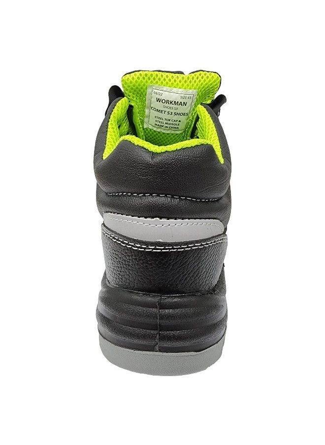Workman - Comet Black Leather Safety Shoes for Men | Antistatic, Anti-Slip, Oil & Heat Resistant | Double Density with Steel Toe | Size-43 - Image 1