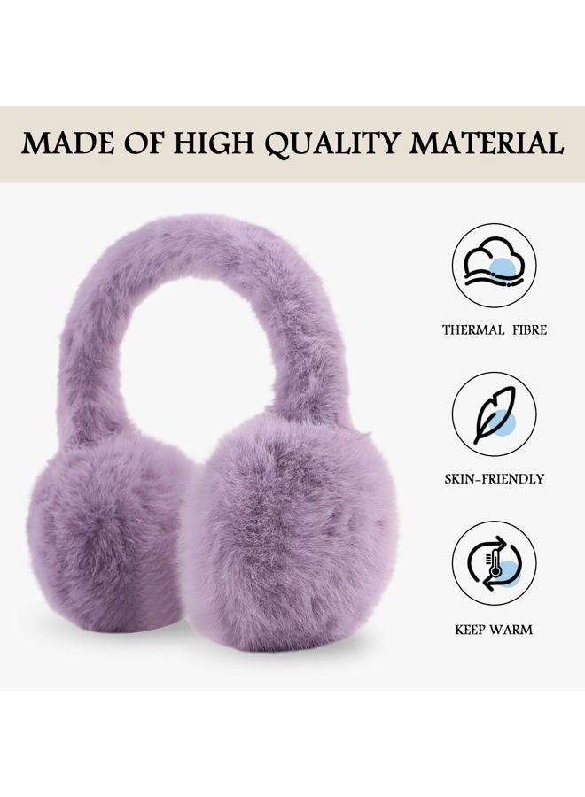 PESAAT Warm Ear muffs for Women Winter Unisex Fluffy Earmuffs Lady Ear Warmer Faux Fur Ear Covers, Purple, Adult - Image 2
