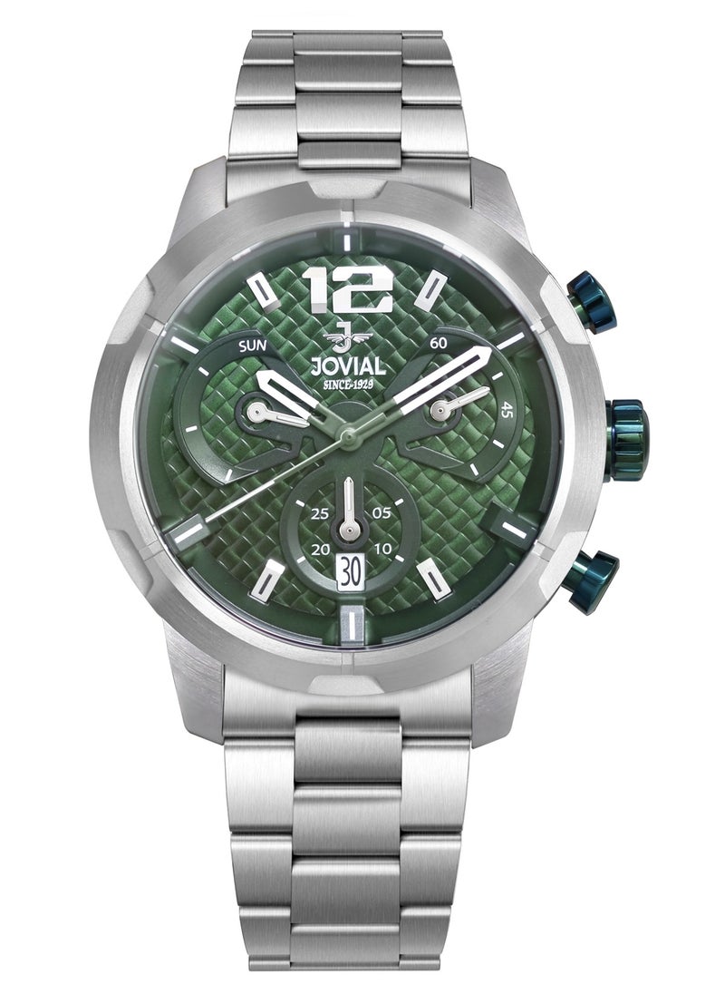 Jovial JOVIAL 16077GSMC09E Men's Metal Band Watch, 46mm, Green Dial  - Image 1