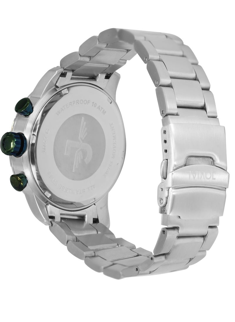 Jovial JOVIAL 16077GSMC09E Men's Metal Band Watch, 46mm, Green Dial  - Image 3