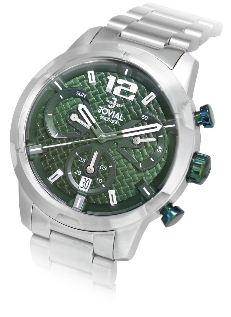 Jovial JOVIAL 16077GSMC09E Men's Metal Band Watch, 46mm, Green Dial  - Image 2