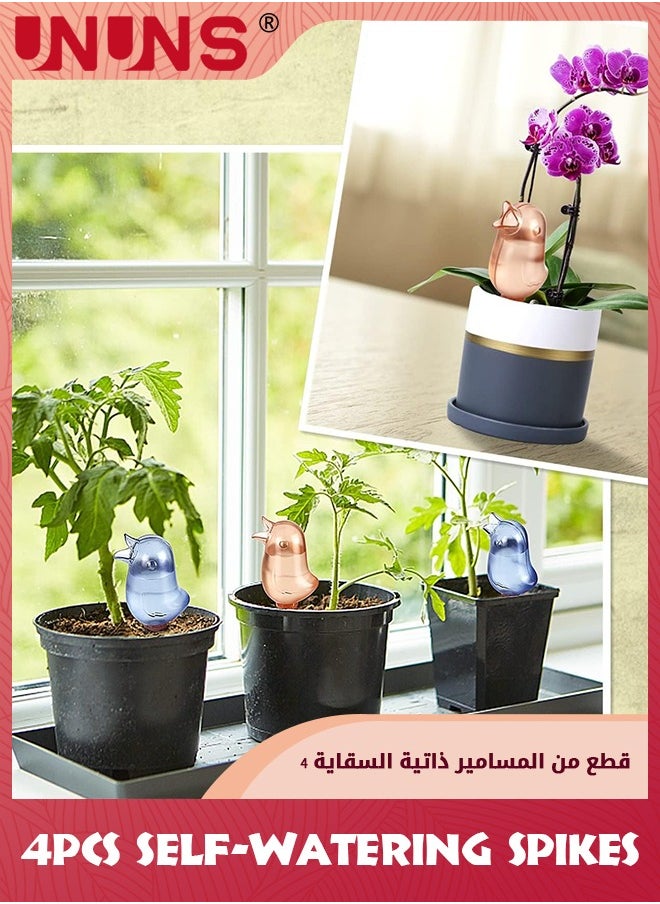 UNUNS - 4 عبوات من مسامير السقاية الذاتية، كرات سقي النباتات الداخلية، مسامير الري التلقائي على شكل طائر، مسامير تيراكوتا ذاتية السقاية، أجهزة سقاية النباتات - Image 1
