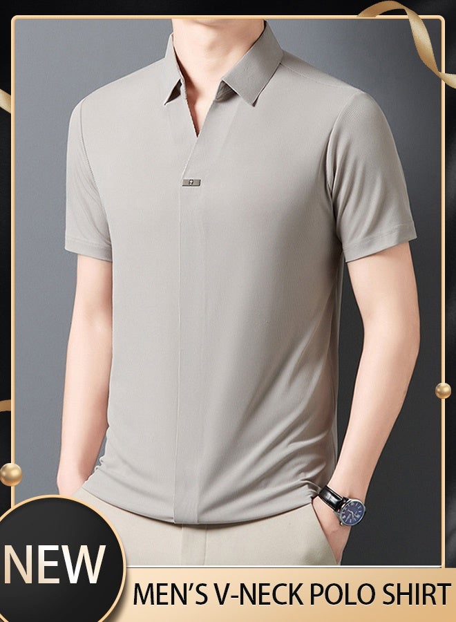 Men's polo shirt V-neck polo short-sleeved T-shirt Short-sleeved sports golf tennis T-shirt Casual V-neck summer shirt Classic polo shirt  - Image 1