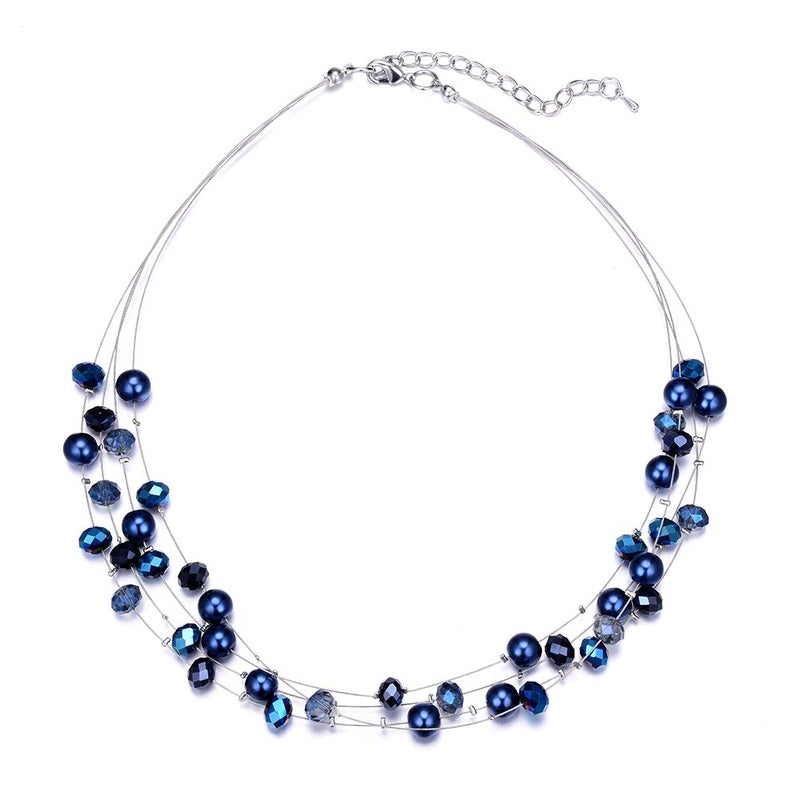 Layered Choker Freshwater Pearl Necklace - Fashion Jewelry Necklace Gifts For Women Mom (17-Navy blue)