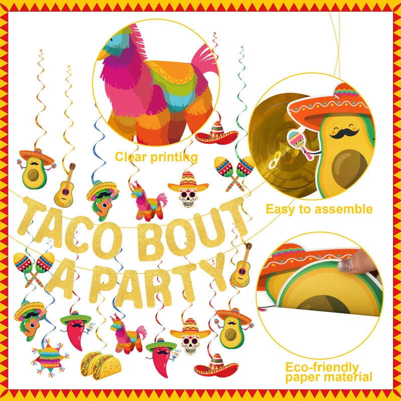 Maniaacer Mexican Taco Bout a Party Decoration Taco Bout a Party Banner Mexican Fiesta Ceiling Hanging Swirls for Fiesta Birthday Cinco De Mayo Decoration - Image 3