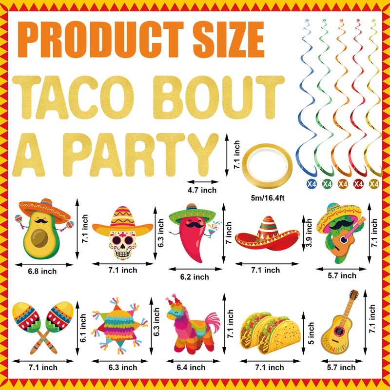 Maniaacer Mexican Taco Bout a Party Decoration Taco Bout a Party Banner Mexican Fiesta Ceiling Hanging Swirls for Fiesta Birthday Cinco De Mayo Decoration - Image 2