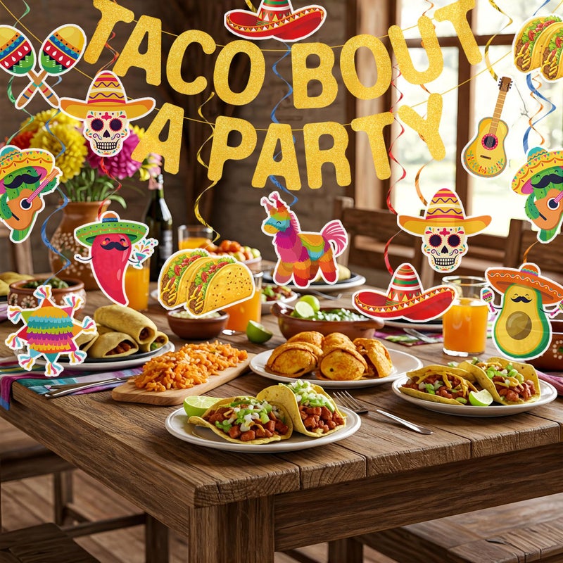 Maniaacer Mexican Taco Bout a Party Decoration Taco Bout a Party Banner Mexican Fiesta Ceiling Hanging Swirls for Fiesta Birthday Cinco De Mayo Decoration - Image 5