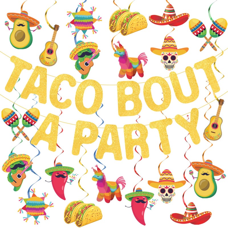 Maniaacer Mexican Taco Bout a Party Decoration Taco Bout a Party Banner Mexican Fiesta Ceiling Hanging Swirls for Fiesta Birthday Cinco De Mayo Decoration - Image 1