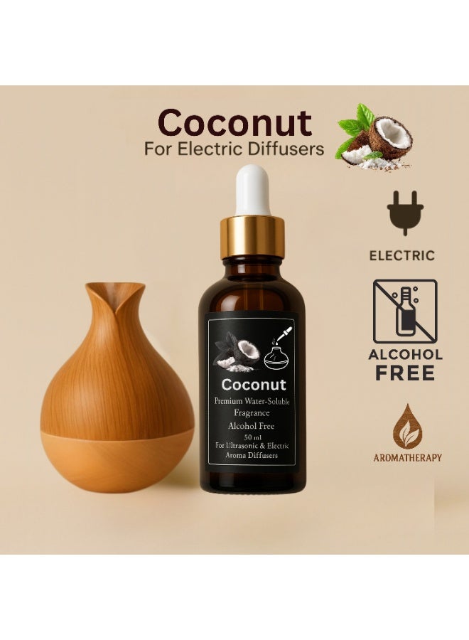 عطر جوز الهند مركز 50 مل زجاجة إعادة ملء (رفيل) لفواحات كهربائية بخارية وألتراسونيك - زيت عطري أساسي 100% نقي - Aromatherapy - خالي من الكحول - بدون رواسب - ثبات قوي طويل الأمد - آمن صحيًا - رائحة استوائية كريمية فاخرة - Image 1