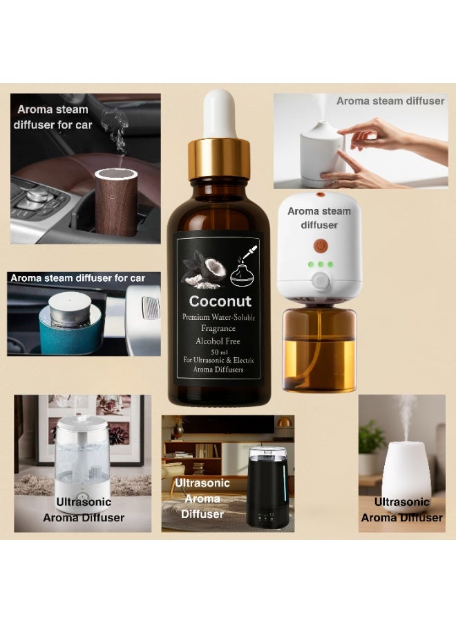 عطر جوز الهند مركز 50 مل زجاجة إعادة ملء (رفيل) لفواحات كهربائية بخارية وألتراسونيك - زيت عطري أساسي 100% نقي - Aromatherapy - خالي من الكحول - بدون رواسب - ثبات قوي طويل الأمد - آمن صحيًا - رائحة استوائية كريمية فاخرة - Image 2