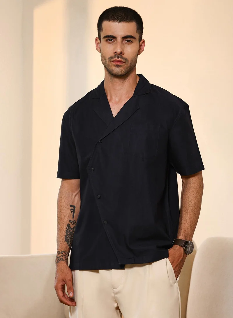 CAHOOT Men's Navy Blue Plain/Basic Regular Shirt For Casual Wear | Collared Neck | Long Sleeve | Button Closure | Cotton Shirt Crafted With Comfort Fit For Everyday Wear