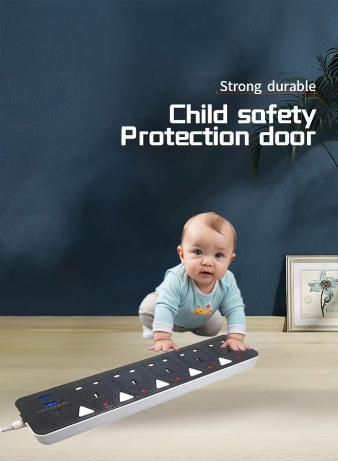 سلك تمديد الطاقة، شريط طاقة بطول 5 أمتار يحتوي على 2USB 1PD من النوع C ومقبس طاقة 5UK، مقبس تمديد للحماية من زيادة التيار بقوة 13 أمبير مع مصراع أمان للمنزل والمكتب والسفر (5M-5PW-2USB-1PD) - Image 3