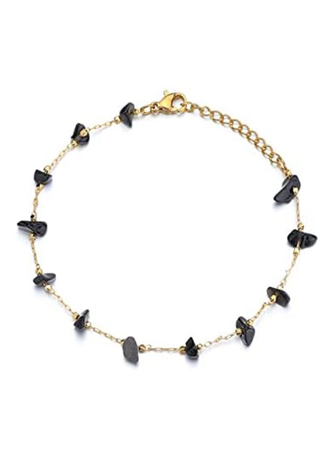 Generic - Caiyao Natural Stone Crystal Bead Bracelet Lucky Gravel Adjustable Stainless Steel Chain Healing Bracelet  Girl Teen Protection Good Luck Party Jewelry Birthday Gift-C Black Bracelet - Image 1