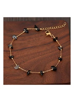Generic Caiyao Natural Stone Crystal Bead Bracelet Lucky Gravel Adjustable Stainless Steel Chain Healing Bracelet  Girl Teen Protection Good Luck Party Jewelry Birthday Gift-C Black Bracelet  - Image 3