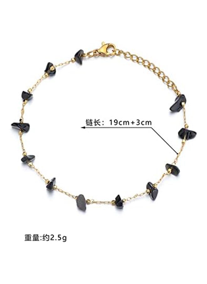 Generic - Caiyao Natural Stone Crystal Bead Bracelet Lucky Gravel Adjustable Stainless Steel Chain Healing Bracelet  Girl Teen Protection Good Luck Party Jewelry Birthday Gift-C Black Bracelet - Image 1