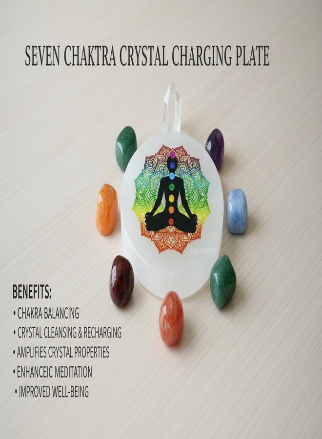 SHIVAMAGATE Natural Selenite Crystal Recharging Plate | Selenite 3D Carving 7 Chakra, Vastu, Meditation, Home Decor, Pooja, and Manifestation Colorful Round 7 Chakra Plate (Pack of 1) - Image 2