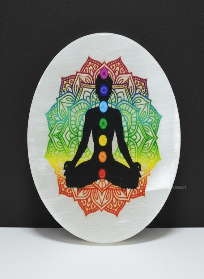 SHIVAMAGATE Natural Selenite Crystal Recharging Plate | Selenite 3D Carving 7 Chakra, Vastu, Meditation, Home Decor, Pooja, and Manifestation Colorful Round 7 Chakra Plate (Pack of 1) - Image 1